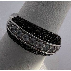 925 STERLING SILVER RING WITH BLACK & WHITE SPINEL  SIZE 6